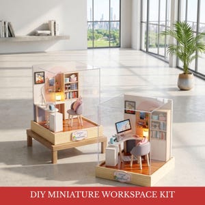 DIY miniatuur werkruimtekit | Miniatuur thuiskantoor | Miniatuur bureau- en kantooropstelling | Miniatuurburo