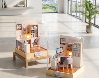 Kit miniature pour espace de travail à faire soi-même | Bureau à domicile miniature | Bureau miniature et agencement de bureau | Miniature-Büroecke