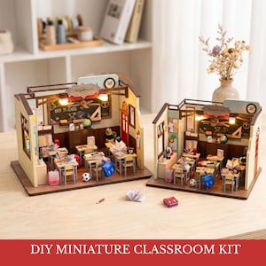 DIY Miniature Classroom Kit | Dollhouse Miniature Artisan | Crafts Kits for Adults Miniature | Miniatur-Klassenzimmermöbel