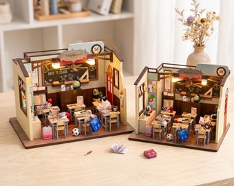 DIY Miniature Classroom Kit | Dollhouse Miniature Artisan | Crafts Kits for Adults Miniature | Miniatur-Klassenzimmermöbel | Dollhouse Kit