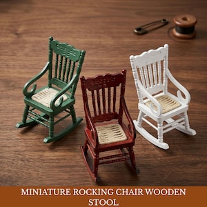 Miniature Dollhouse Rocking Chair Wooden | 1/12 Scale Mini Furniture | Tiny Doll Home Decor Accessory | Handmade Mini Interior Decoration