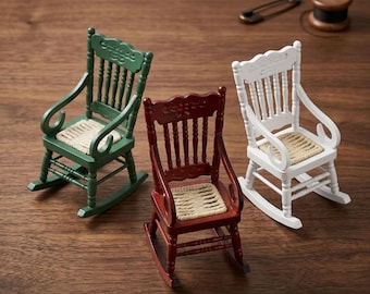 Miniature Dollhouse Rocking Chair Wooden | 1/12 Scale Mini Furniture | Tiny Doll Home Decor Accessory | Handmade Mini Interior Decoration