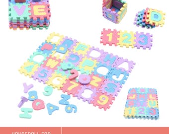 36 Pcs Miniature Alphabet Mat Floor, Miniature Rainbow Carpet, Mini Puzzle Floor Cover, Accessories For Doll House Decor, Mini Rainbow Rug