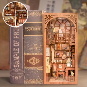 DIY The Secret Rhythm Book Nook, DIY Miniature Book Room Bookshelf Insert with LED Light, 3D Wooden Book Nook, Miniature Book Room Diorama