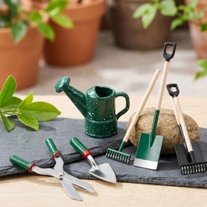 Ensemble d'outils de jardinage miniatures, outils agricoles miniatures de jardin féerique, ensemble de petites pelles houes râteau pour décoration de maison de poupée