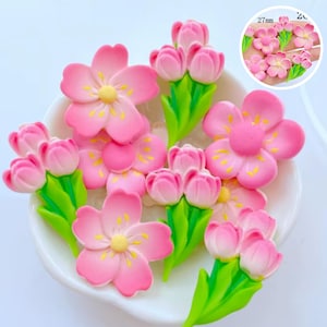 10 stuks kawaii kersenbloesem cabochons, mini kersenbloesem platte achterkant voor scrapbooking, hars bloemen voor telefoonhoesje DIY en accessoires