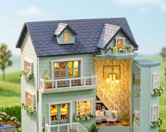 DIY Miniature Blue House Kit | Miniature Dream House |  Miniature Doll House | Maison Bleue Miniature