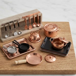 1:12 Kochset Puppenzubehör, Miniatur-Roségold Kochgeschirr, Miniatur-Pfanne Topf, Miniatur-Kochset, Miniatur-Küchenzubehör