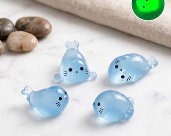 10 Pcs Kawaii Glow in the Dark Seal Resin Cabochons | Mini Luminous Charms Animals for Terarium Decor