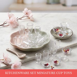 17 Teile Puppenhaus Mini Geschirr Set | 1:12 Transparente Trinkbecher & Geschirr Miniatur Zubehör | Puppenhaus Küche | Mini Esszimmer Dekor
