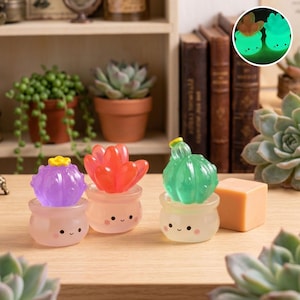 Luminous Resin Cactus Figurines | Glow in the Dark Mini Plant Decor Dollhouse or Scenery Decor