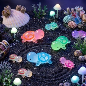 20 Pcs Mini Glow Resin Turtle Charms | DIY Ocean Ornaments for Scenery Decor | Fairy Garden, Terrarium, Miniature Ocean Diorama & Desk Decor