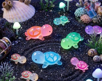 20 Pcs Mini Glow Resin Turtle Charms | DIY Ocean Ornaments for Scenery Decor | Fairy Garden, Terrarium, Miniature Ocean Diorama & Desk Decor