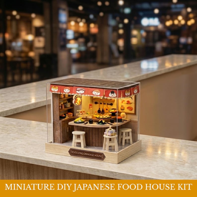 DIY Miniature Japanese Food Restaurant Kit | Miniature Japanese Dining | Wooden Restaurant Sushi Bar