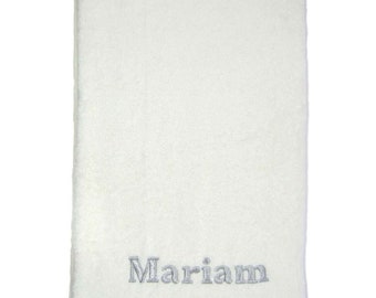 Name Embroidered Fitness Towel, Customized Sports Towel Bamboo 50x90 Cm White