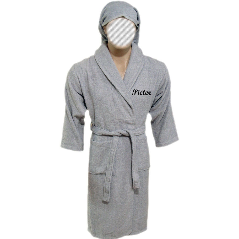 Set Embroidered Bathrobe With Name And Embroidered Head Towel With Name