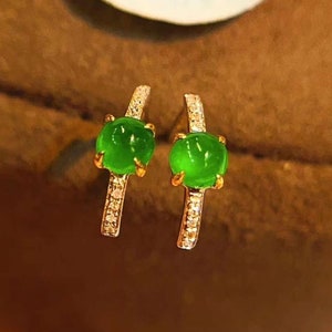 18k Solid Gold Emerald and Diamond Earrings