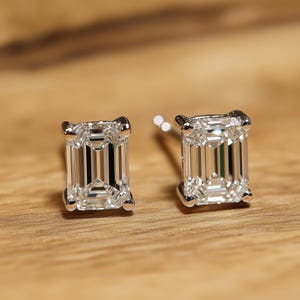 1 kt 2 kt diamanten oorstekers | In het lab gekweekte diamant | 18k massief gouden smaragd geslepen diamanten oorbellen | Diamanten sieraden cadeau voor haar