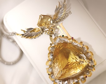 Dreieck Citrin Anhänger: 55 cm Kette, 925 Silber, Turmalin Edelsteine