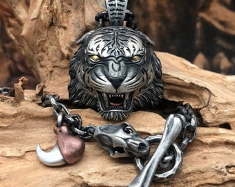 Handmade 24K Gold & Sterling Silver Tiger Pendant