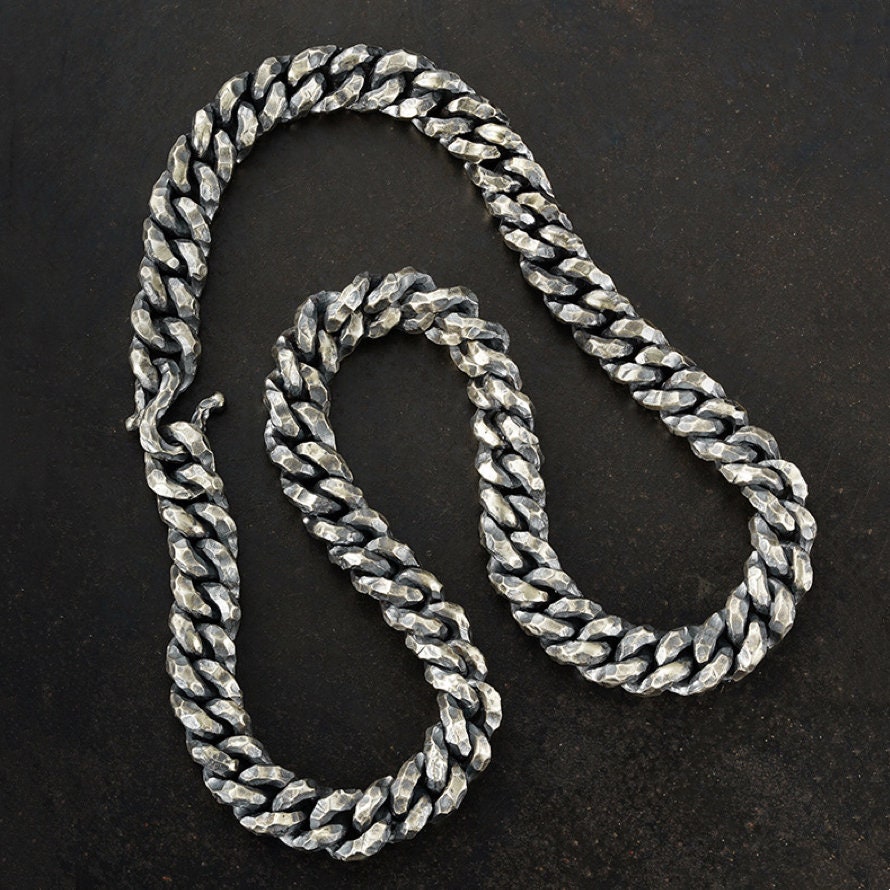 S925 Sterling Silver Cuban Hammered  Necklace—Handmade Creative Necklace
