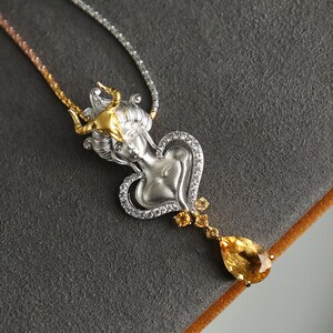 Joyería italiana hecha a mano topacio colgante retro romántico separación de color oro plateado 925 plata incrustaciones