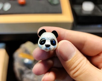 Cute Black Agate Panda Pendant 20*23mm, Inlay Natural Black Agate ,925 Sterling Silver Setting