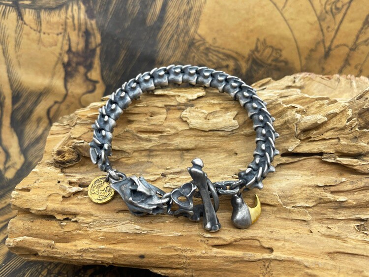 Handmade Tiger Bone Bracelet—24k Gold/s925 Sterling Silver