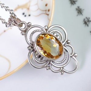 Oval Citrine Pendant Necklace: Brazilian Golden Stone, Sterling Silver