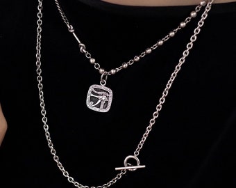 Retro Style S925 Sterling Silver Sweater Chain —OT Button — Handmade Creative Necklace