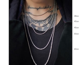 Handmade Sterling Silver Round Bead Necklace - Retro Style