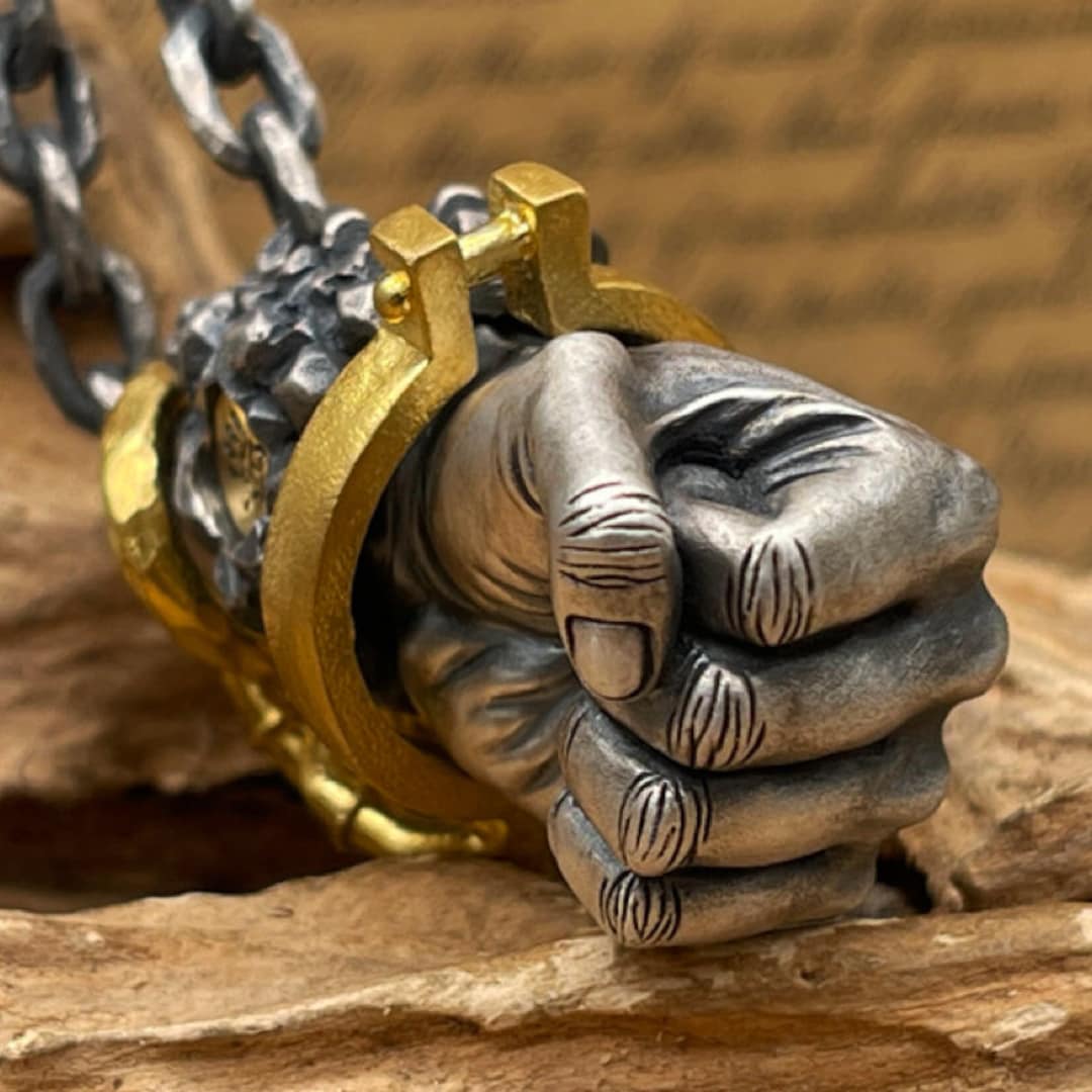 Skull Fist Pendant: 24K Gold & Sterling Silver Handmade Design - Etsy