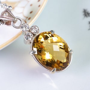 Oval Citrine Pendant: Brazilian Golden Gem, Sterling Silver Necklace