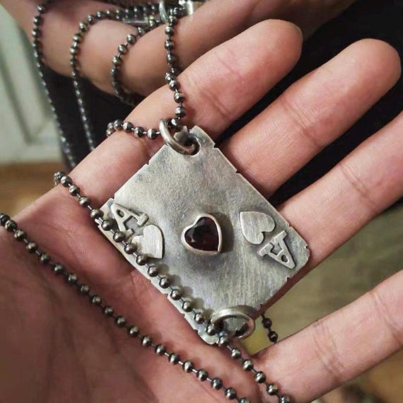 Ace of Hearts Playing Card Pendant— S999 Pure Silver—Handmade Creative Pendant—Exquisite D