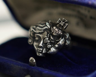 Anello con ritratto gotico frantumato: argento sterling S925 fatto a mano