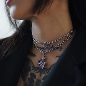 Handgefertigter S925 Sterling Silber Engel-Anhänger: Lila Zirkonia-Herz