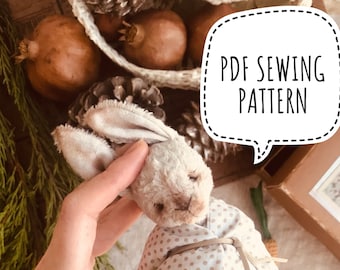 Stuffed teddy bear sewing pattern pdf with clothes, pattern for bear sewing, 5,11 inc - 13 cm bunny - INSTANT DOWNLOAD. teddy bear pattern