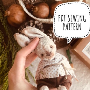 Stuffed teddy bear sewing pattern pdf with clothes, pattern for bear sewing, 5,11 inc - 13 cm bunny - INSTANT DOWNLOAD. teddy bear pattern