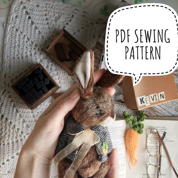 Stuffed teddy bunny sewing pattern pdf, pattern for bear sewing, 7,09 inc - 18 cm bunny - INSTANT DOWNLOAD. Sewing PATTERN.