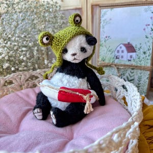 Merry Panda/Teddy Bears gift/Birthday/Decorative Toys/Toys Handmade Teddy Bears, Collectable Teddy Bear/Cute panda/Panda in a panama .