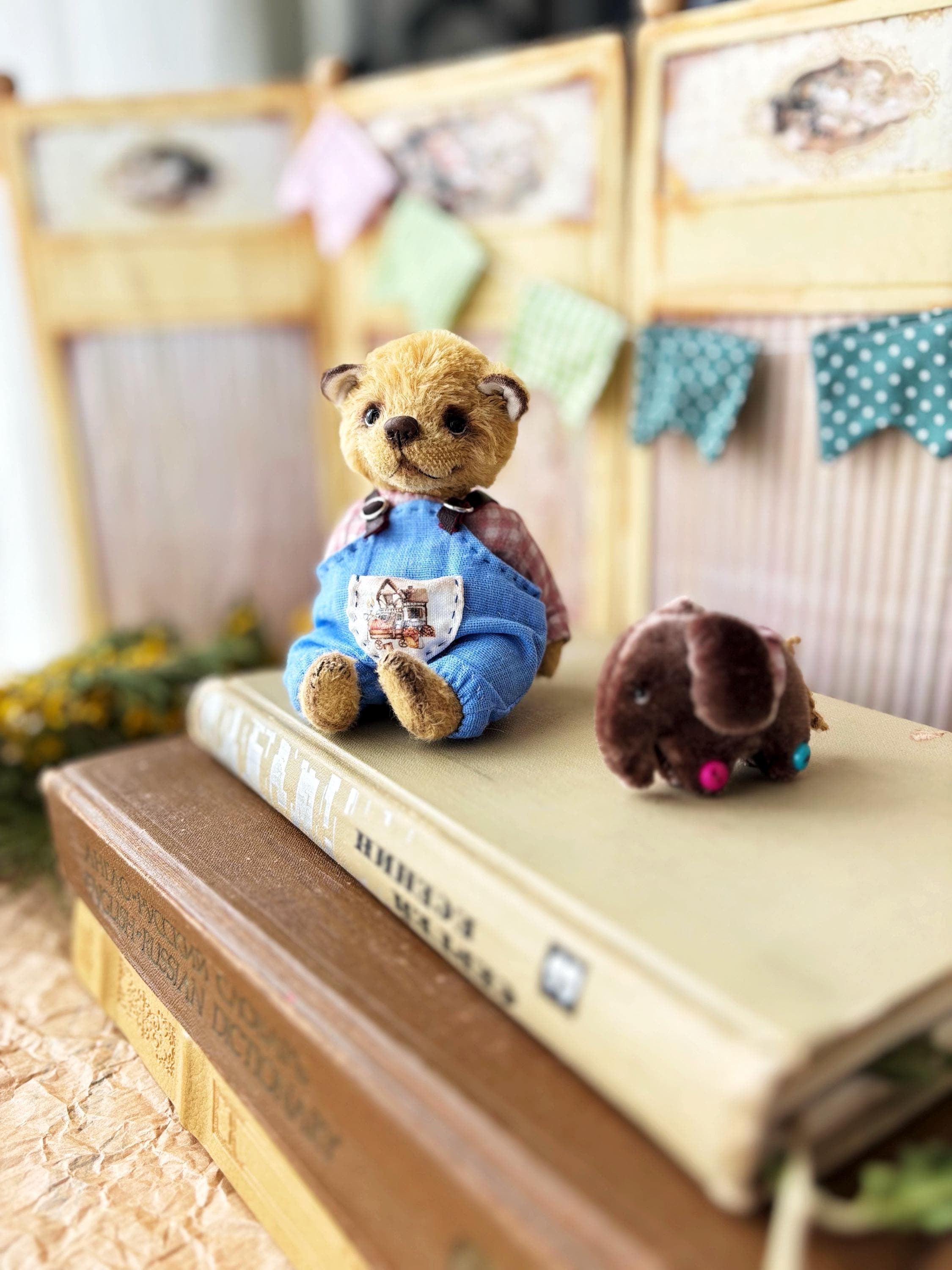 テディベア　ドイツモヘア　手作り 毛先がこげ茶ドイツモヘアのくせ毛ベア ぬいぐるみ iro-hana