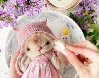 Bunny  /Teddy bunny gift/Birthday/Decorative Toys/Toys Handmade Teddy rabbit , Collectable Teddy Bunny/Rabbit with a toy goose/Cute bunny.