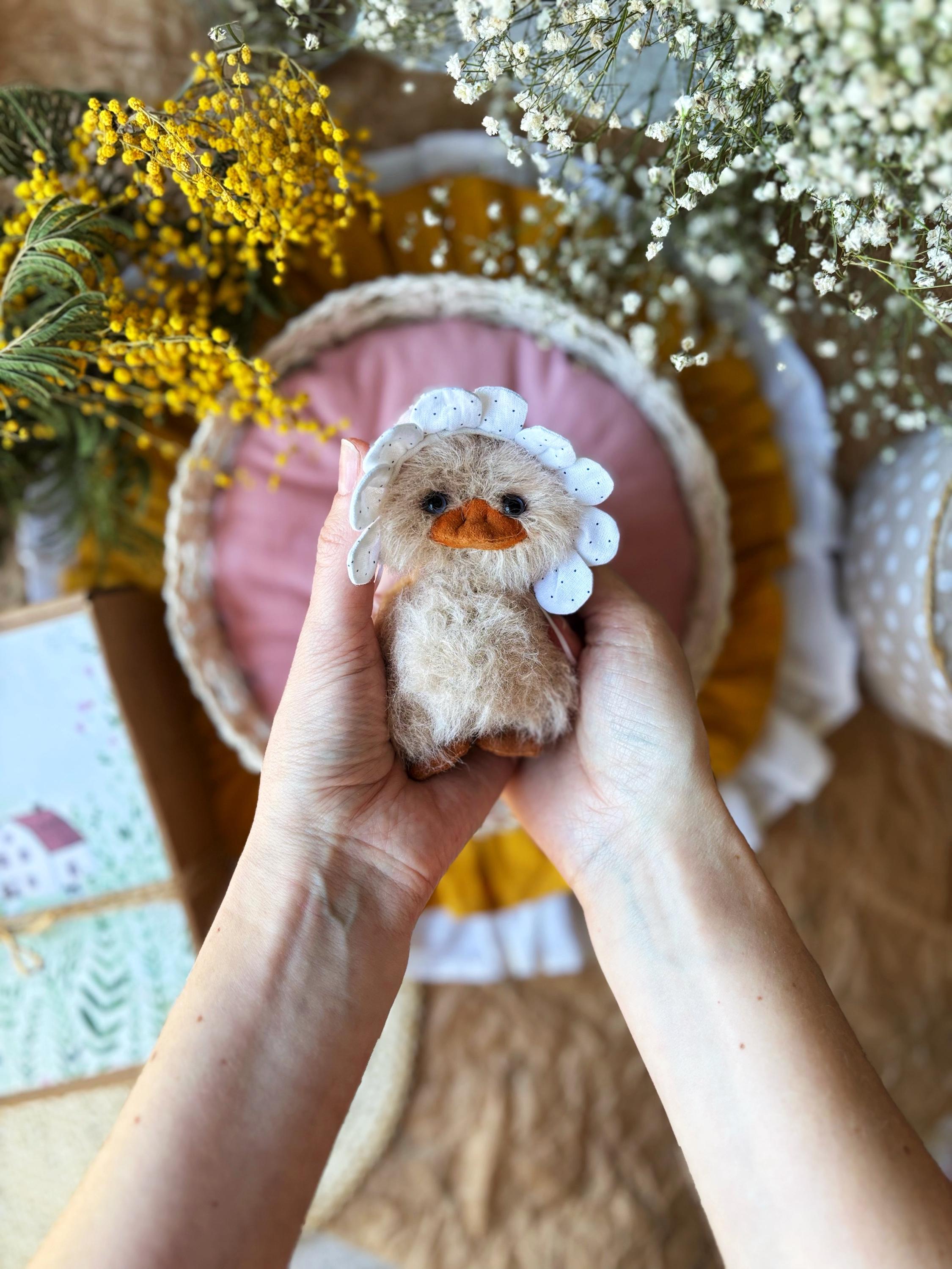 Duckling in a  cap./Decorative Toys/Duck with a toy chicken/Chicken Collectable Teddy  Duckling/Duck with an orange hat/Cute duckling.