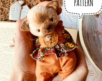 Stuffed teddy bear sewing pattern with clothes pdf, pattern for bear sewing, 5,9  inc - 15 cm cat - INSTANT DOWNLOAD