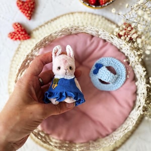 Mini bunny/ rabbit  / artist teddy bear/toy/  ooak teddy stuffed plush toy /Bunny/Cute rabbit/ Bunny in a dress/Cute Bunny/little rabbit.
