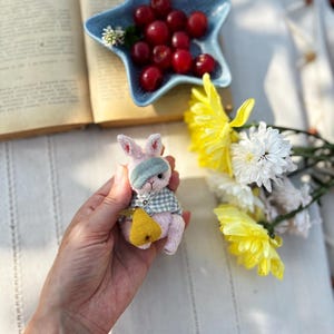 Artist teddy bunny/ rabbit  with Mushroom/ artist teddy bear/toy Christmas bunny toy ooak teddy stuffed plush toy /Bunny/ Mini Bunny.