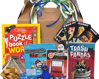 Brain Buster Kid's Gift Basket - Fun Brain Teasers, Puzzles and Games for Kids in a Gift Box