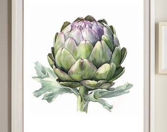 Artichoke Watercolor Print | Italian Kitchen Wall Art | Vintage Vegetable Painting | Farmhouse Dining Decor | Digital or Physical Print