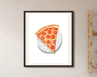 Pepperoni Pizza Slice Giclee Art Print: NYC Kitchen Decor