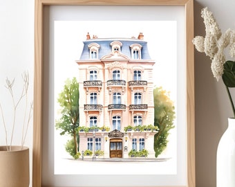 Paris Apartment Watercolor Print | Parisian Cafe Giclee Art | Vintage French Wall Decor | Elegant Paris Art for Living Room or Office